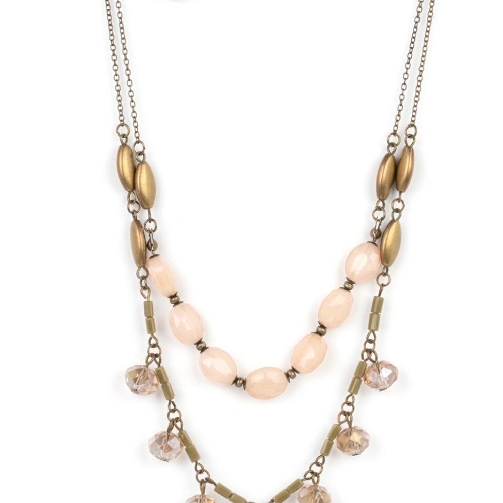 Paparazzi Brass and Pink Layered Necklace with Teardrop Charms Sheen Season